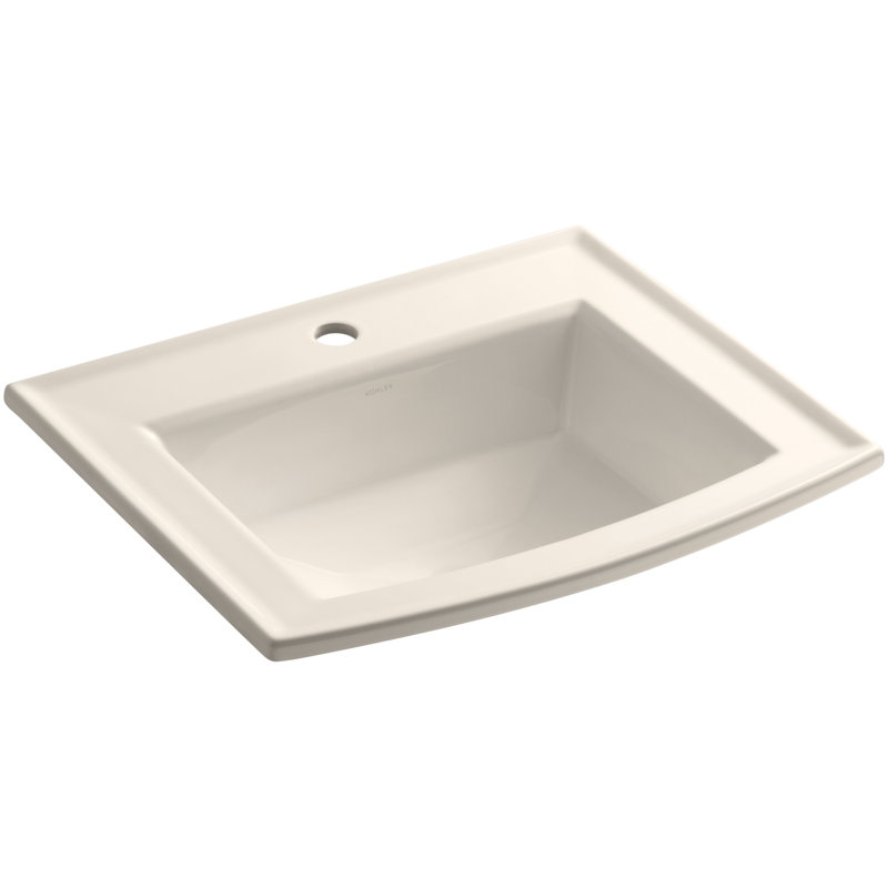 Archer Vitreous China Rectangular Drop-In Bathroom Sink with Overflow, Innocent Blush, Single Hole 