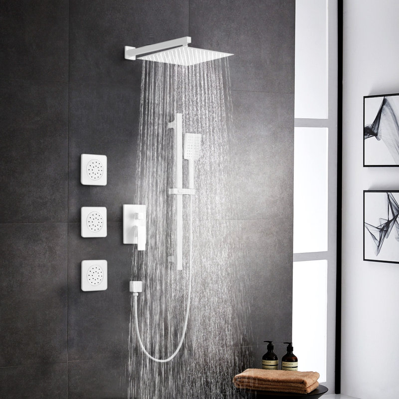 Complete Shower System With Rough In-valve, White
