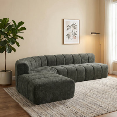 Canapé modulaire semi-courbé modulaire 116,52 "avec repose-pieds en chenille à couture verticale avec repose-pieds mobile pour salon