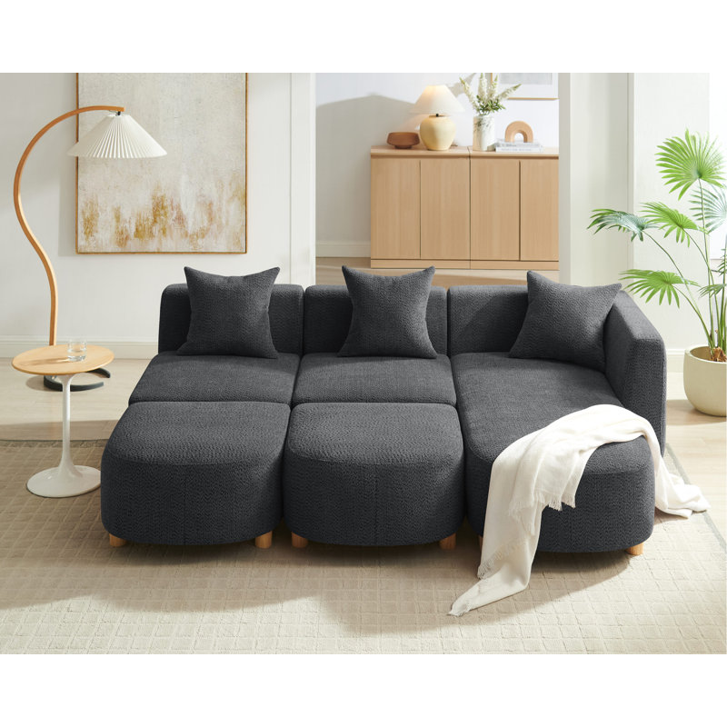  109.8'' Upholstered Boucle Sectional Sofa, Gray