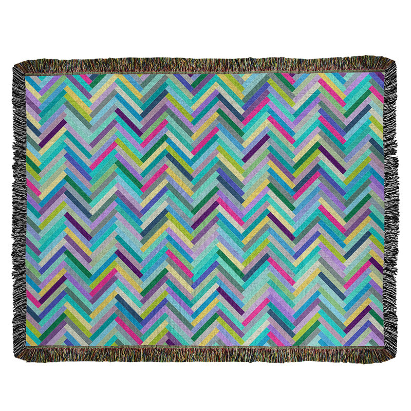 Jeté en coton tissé à chevrons Katelyn Elizabeth, Bleu