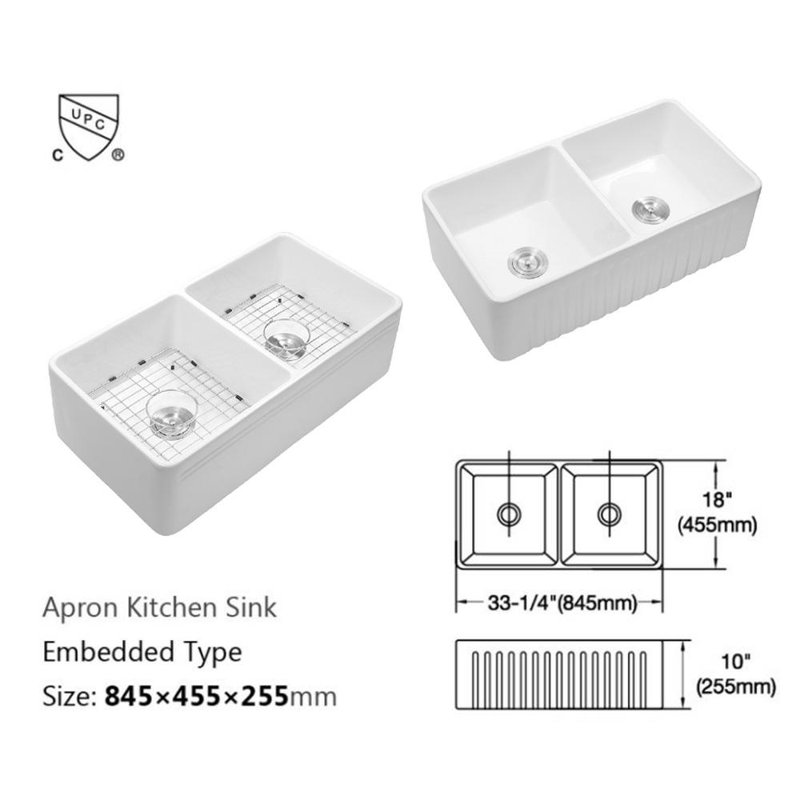 33'' L Double Bowl Ceramic Kitchen Sink