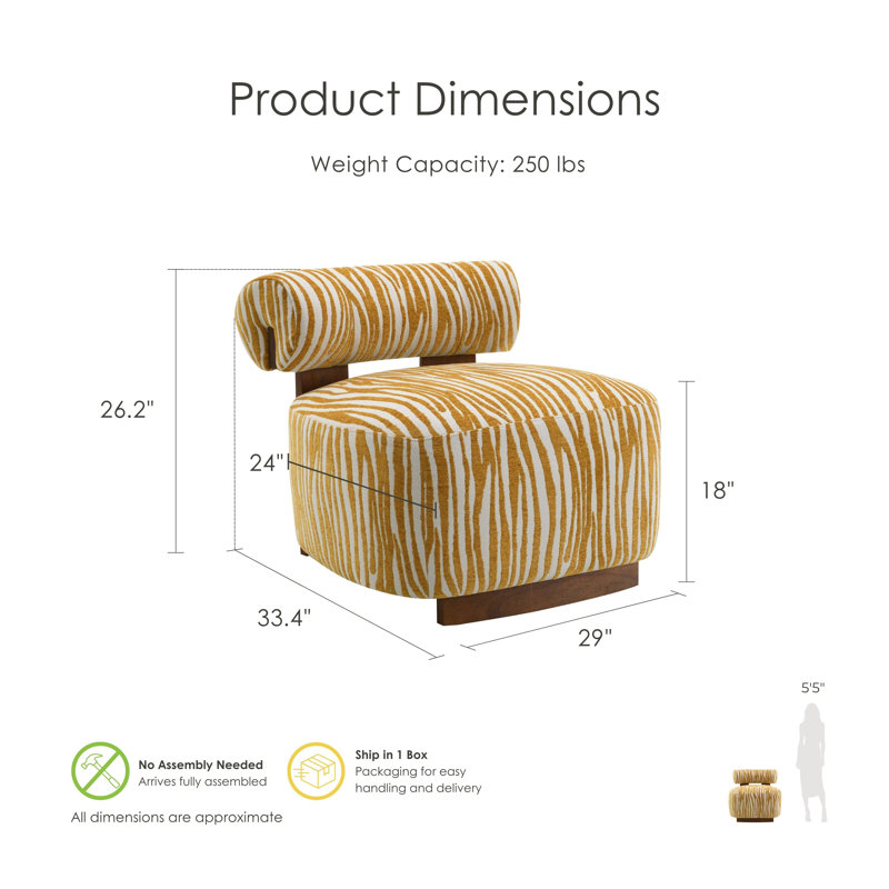 Tilton Zebra-Stripe Chenille Accent Chair, Yellow
