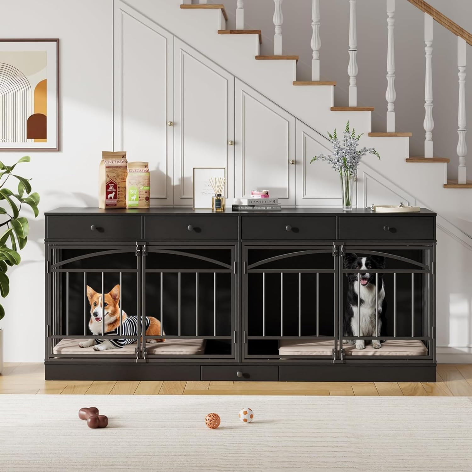 Tree Dog Storage Tucker Murphy Pet⢠Dog Crate Furniture for 2 Dogs, 78.7'' Large Dog ...