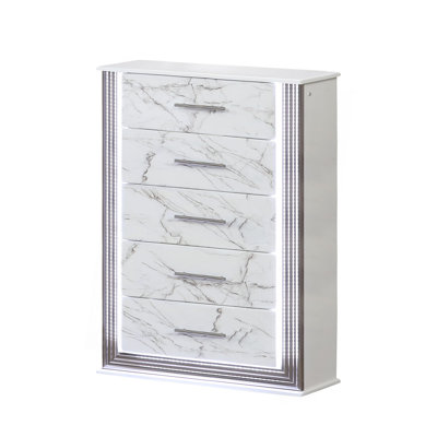 Commode Desire - Tiroirs en marbre avec panneaux latéraux à DEL et garniture métallique pour une organisation de chambre spacieuse et élégante