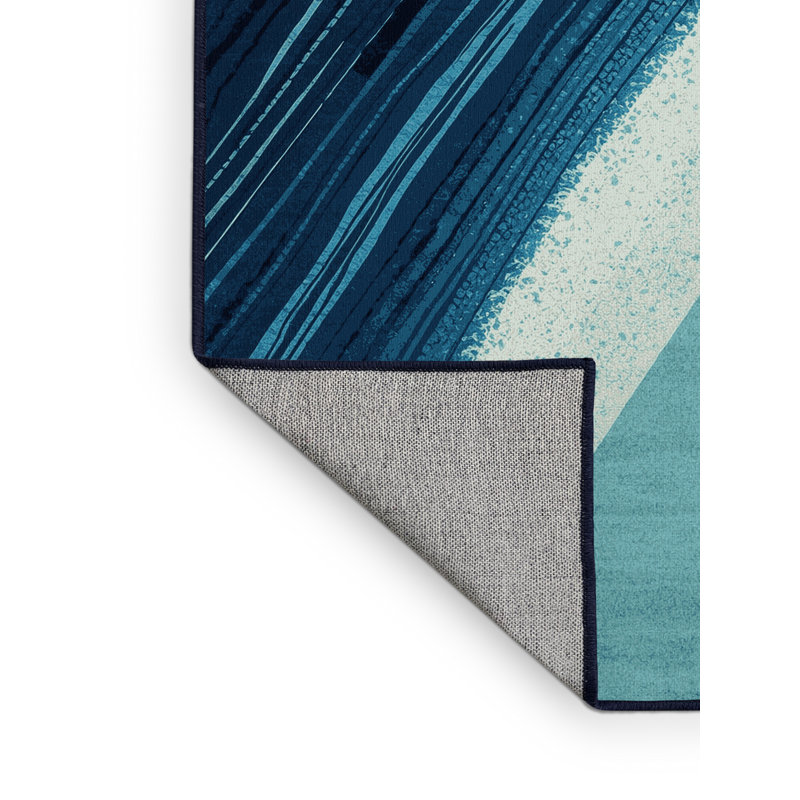 Machine Washable Orkan Victoria Falls Contemporary Ombre Rug in Blue – Navy Binding, 2x3