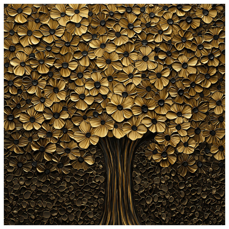 Tapisserie murale arbre floral doré - décoration murale fleurs, H 104 po x 88 avec 4 œillets