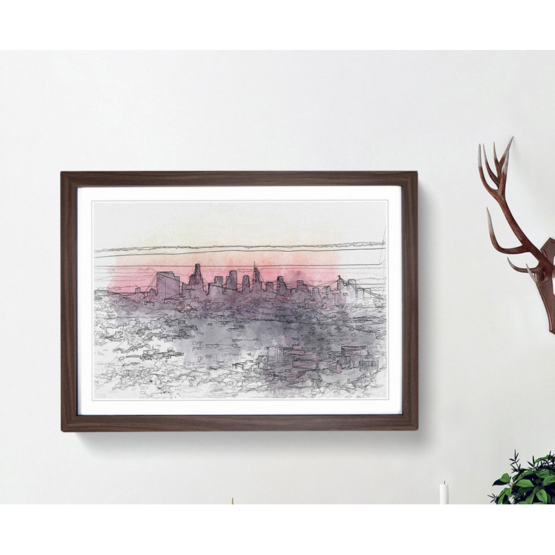 Los Angeles Skyline in the Morning in Abstract - Picture Frame Graphic Art Print, 60cm H x 91cm W x 2cm D, Walnut