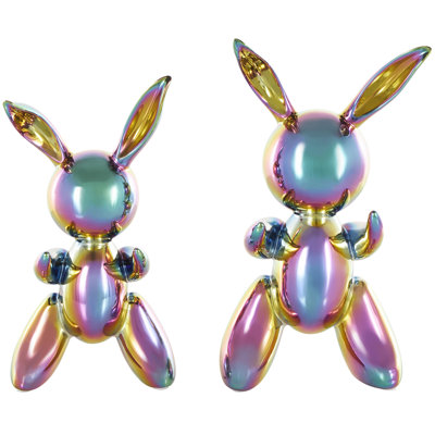 Porcelain Ceramic Abstract Balloon Rabbit Decorative Sculpture Set