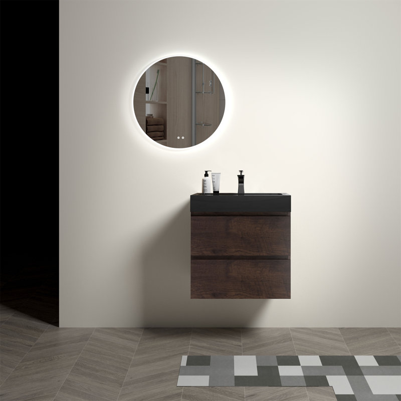 Meuble-lavabo avec lavabo Alice, Noyer, Noir, 24"