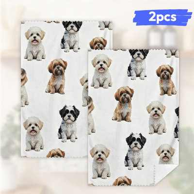  Linges de cuisine en microfibre, linges à vaisselle réutilisables absorbants, décoratifs résistants à la décoloration, 16 po x 24 po, blanc brun pour chiens
