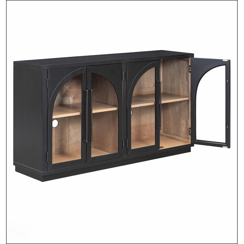 Grande armoire-buffet à 4 portes avec portes en verre, conception arquée et tablettes réglables pour un usage domestique polyvalent