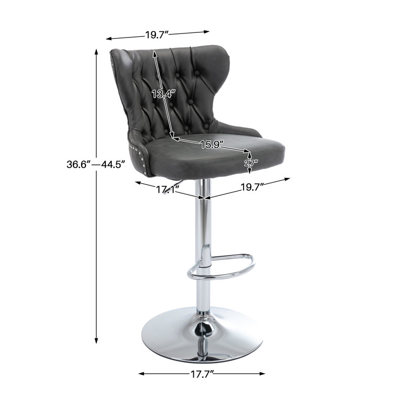 Tabourets de bar pivotants en polyuréthane à hauteur ajustable, Gris