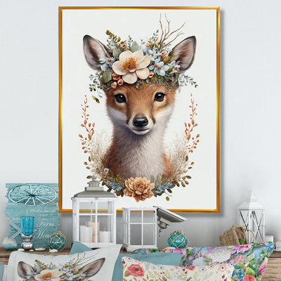 " Cute Baby Fox with Floral Crown I " Print