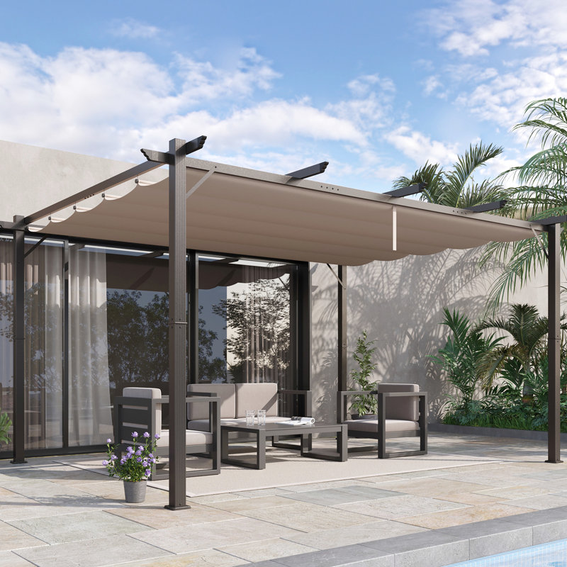 10' X 13' Outdoor Pergola Canopy Brown - Aluminum Patio Gazebo For Backyard Use Adjustable Shade, Construction, & Water Retractable In Brown. Aluminum, Strong Build, Weather , Construction