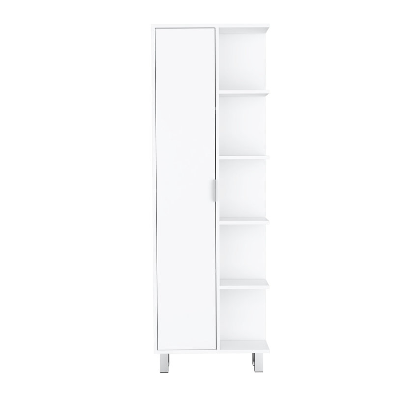 White 1-door Linen Cabinet For Bathroom Area - 9 Shelves, Graceful Enhancement, Wood Feature In Style Advancement, Trait