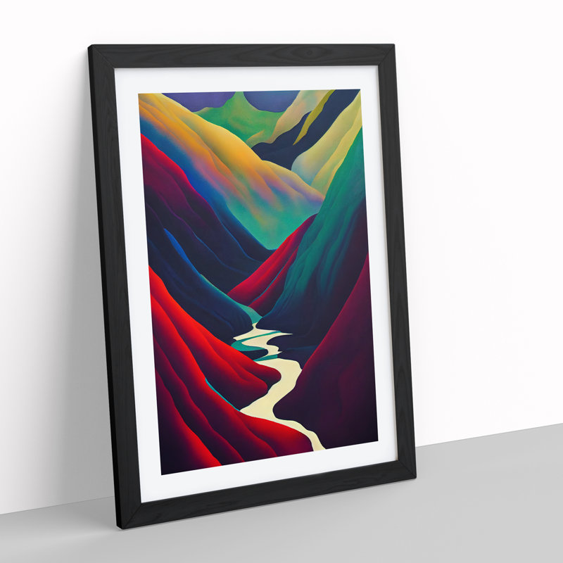Colourful River Landscape No.2 - Single Picture Frame Print, 64cm H x 46cm W x 2cm D, Black