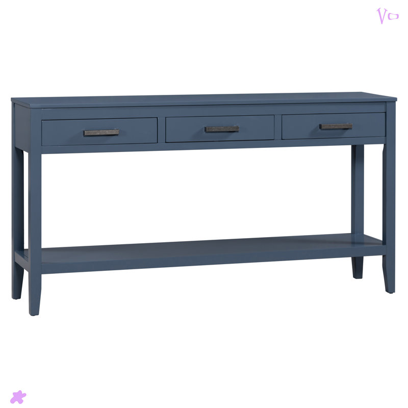 Modern 3-Drawer Console Table with Storage Shelf, Blue