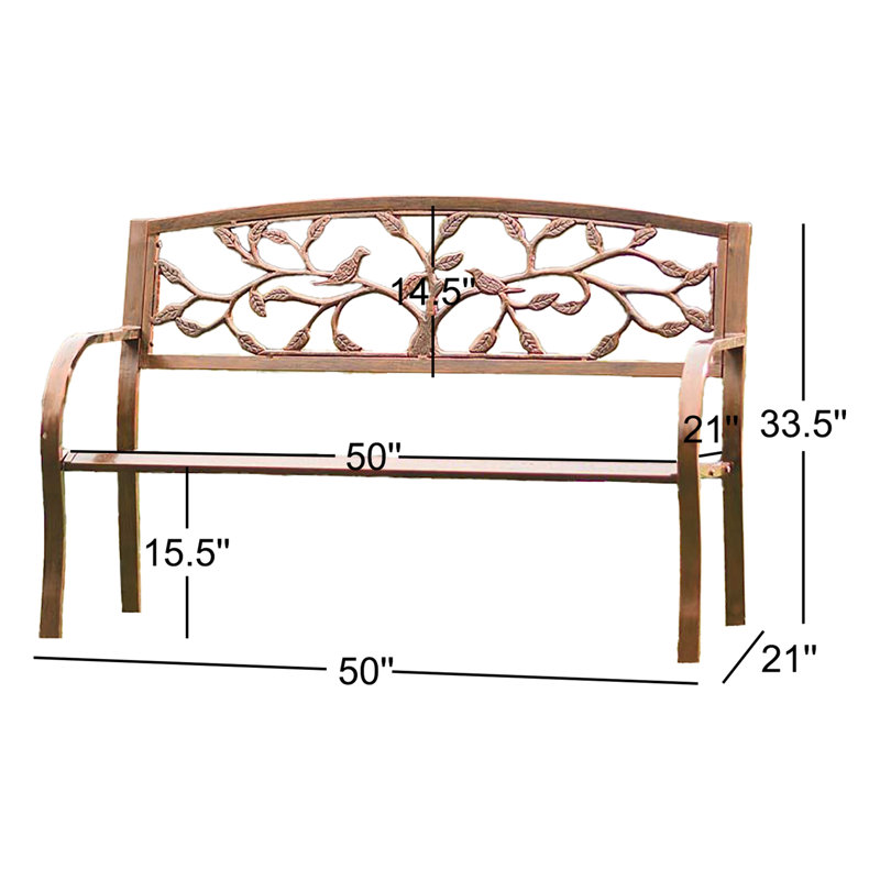 Banc de jardin en métal antique avec dossier en forme d'arbre de vie