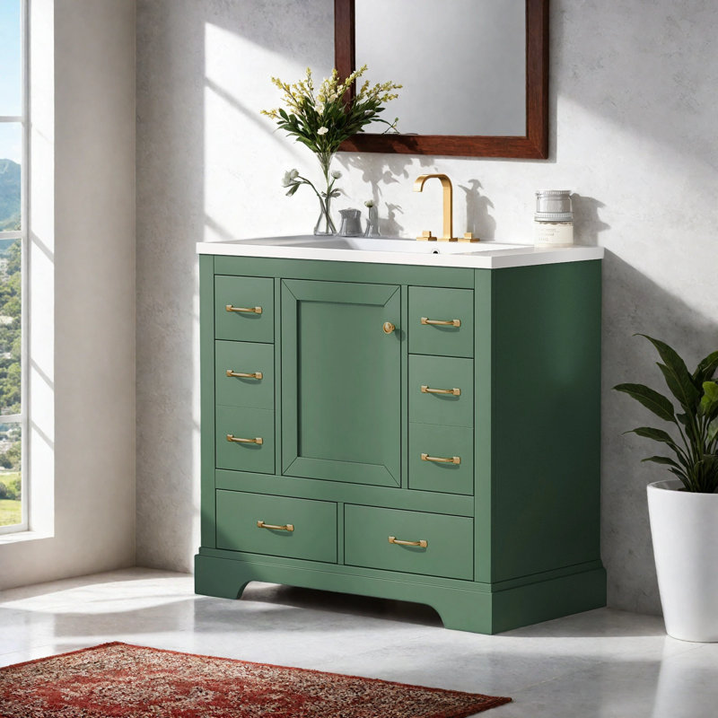 Davaughn 36'' Single Bathroom Vanity with Ceramic Top