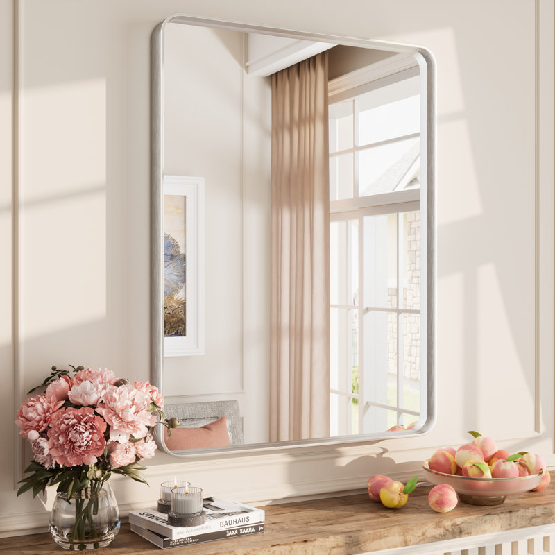 Miroir mural Aevar, 32 po x 24 po, Argent brossé