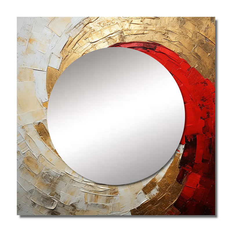 Beige rouge minimalisme spirales poteries - miroir carré abstrait spirales pour décoration murale, 36 po x 36 po