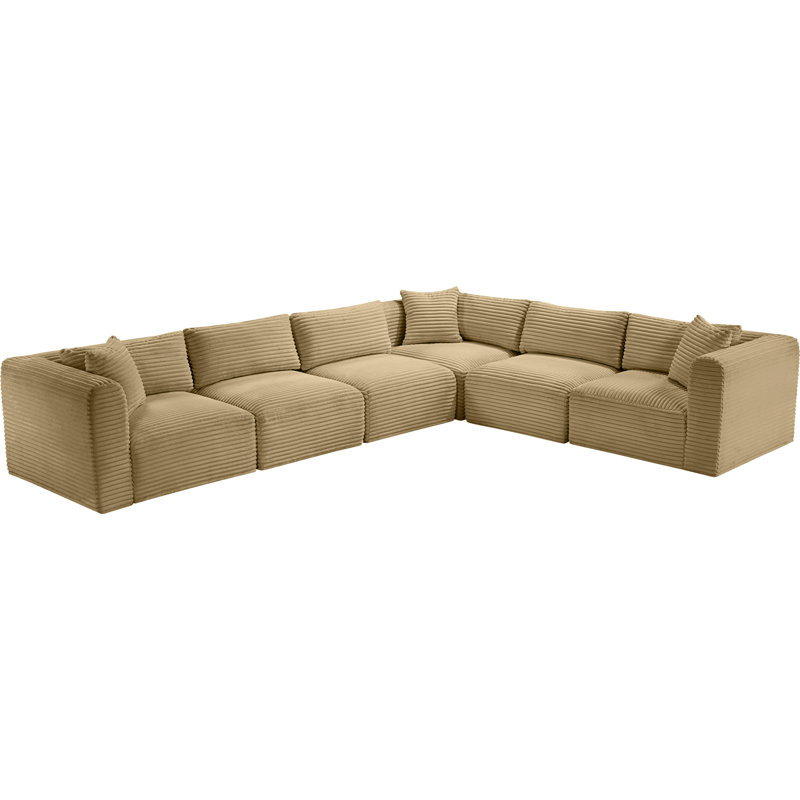 Canapé modulaire en L Carmean Performance, Velours côtelé texturé Camel, 3 sans accoudoirs, 3 en coin