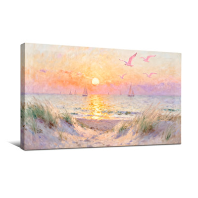 Nautique et plage Sunset Beach avec voiliers et oiseaux