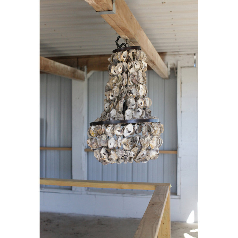 Lustre en métal et coquille d'huître drapée