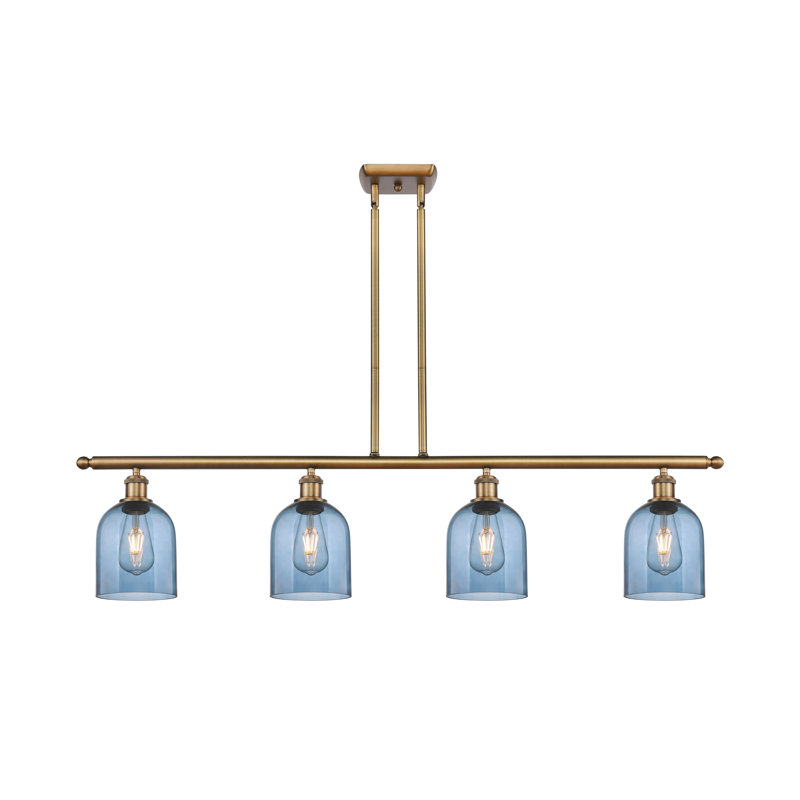 Luminaire suspendu pour îlot de cuisine 4 lumières Odaniel, Bleu princesse, Laiton brossé