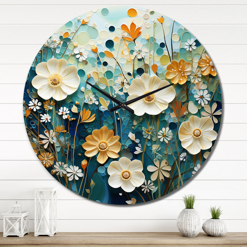 Horloge murale verte et bleue Tranquil Oasis II - Abstract Botanicals, Très grand