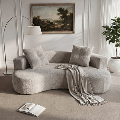 80''W Compressed Curved Loveseat Sofa With 2 Pillows, Compact Chenille Fabric Sofa Ideal For Small Spaces