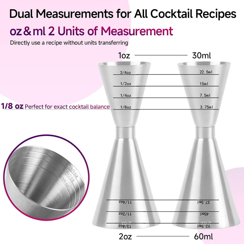  Oz / ml Jigger à double marquage pour Bartend, jigger à double cocktail robuste en acier inoxydable 304 avec 7 mesures à l'intérieur, outil de bar japonais Jigger pour bar à domicile Bartender