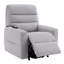 Fauteuil inclinable électrique moderne en similicuir gris pâle avec fonction releveur, inclinaison à 180°, télécommande et poche de rangement latérale