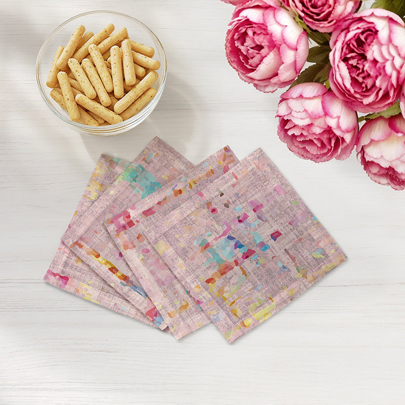 Coco Hemstitch Cocktail 6" Linen/Cotton Napkin, Pink