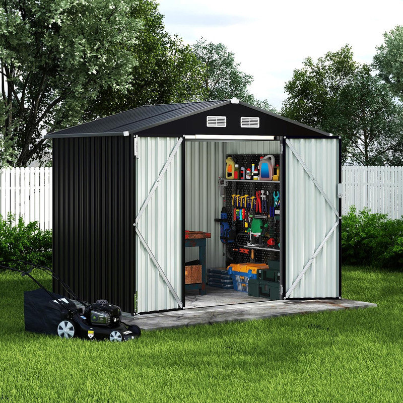 6x8 FT Metal Storage Shed Outdoor with Lockable Door & Air Vent, Garden Tool Shed for Backyard Patio Lawn, Gray
