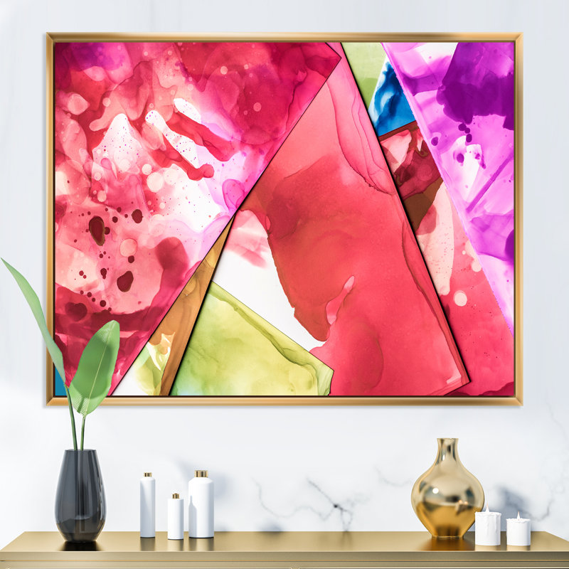 «Red Mauve», art mural moderne sur toile, H 16 po x l 32 po x P 1 po, Cadre flottant doré