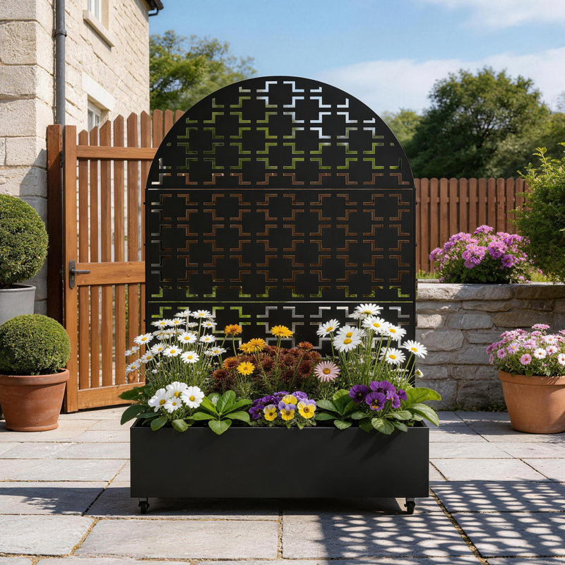 Metal Planter Box with Trellis and Wheels, 70.8" H x 47.2" W x 15.7" D