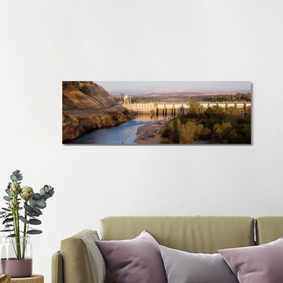 High Angle View of a Dam on a River, Nimbus Dam, American River 1 Piece Wrapped Canvas Panoramic Wall Art