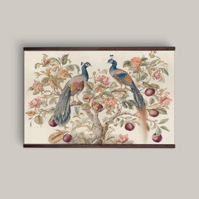 Peacock Wall Tapestry – Chinoiserie Bird Canvas Wall Art, Extra Large Floral Botanical Decor