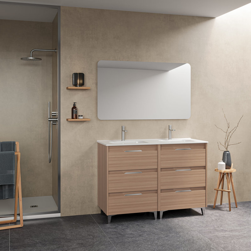 Vanity & Mirror Set, Medium Wood