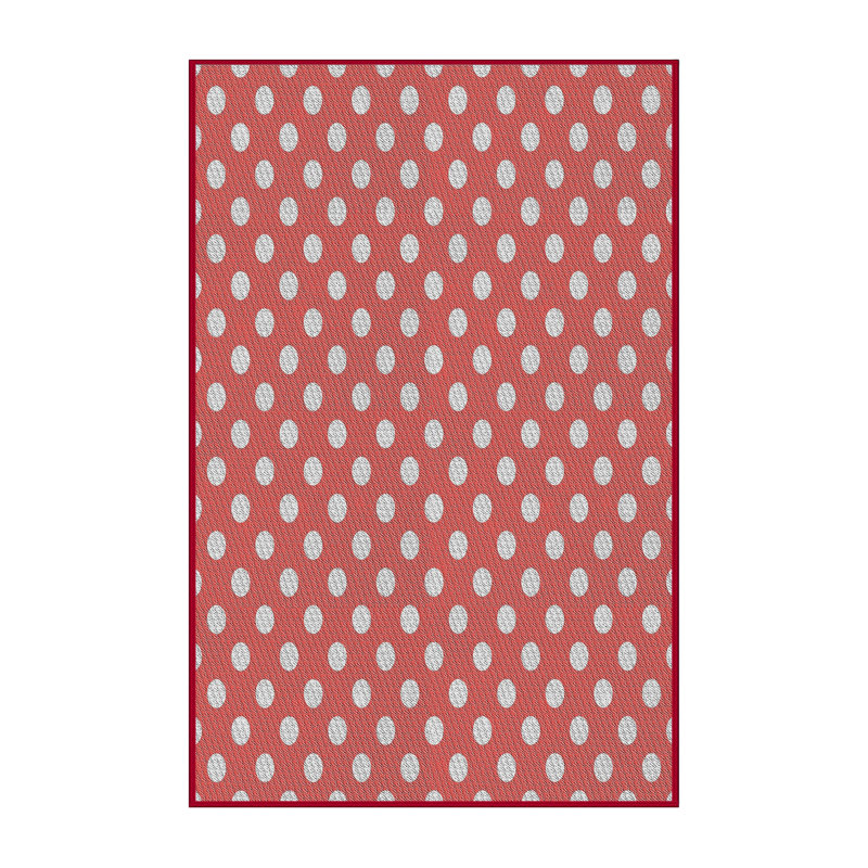 Rouge à pois/Tapis décoratif blanc, Rectangle 5 pi x 8 pi