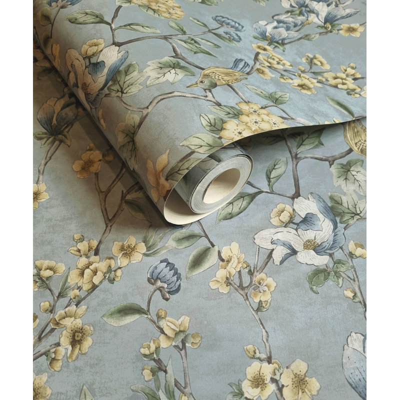Papier peint floral, Bleu