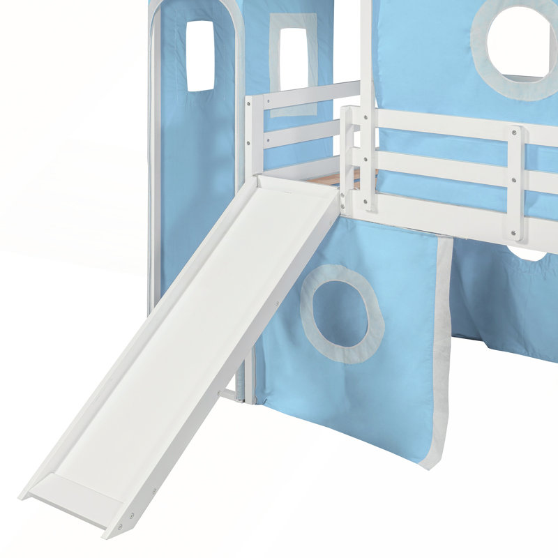 Lit mezzanine simple avec glissade, Bleu