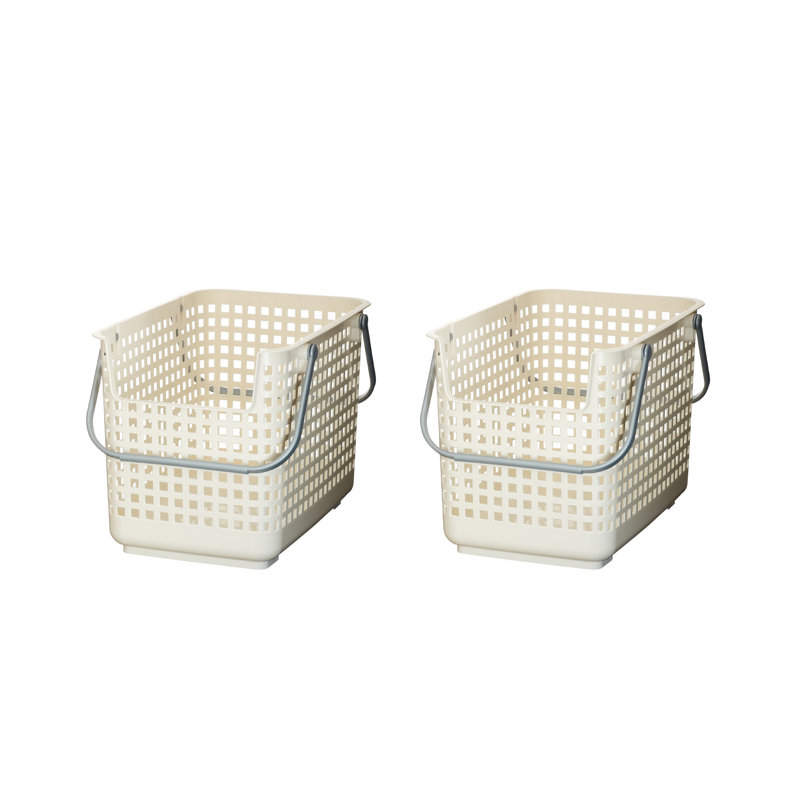 Like-it Plastic Laundry Basket White Square Front-open Basket for Laundry and Storage Set of 2, White