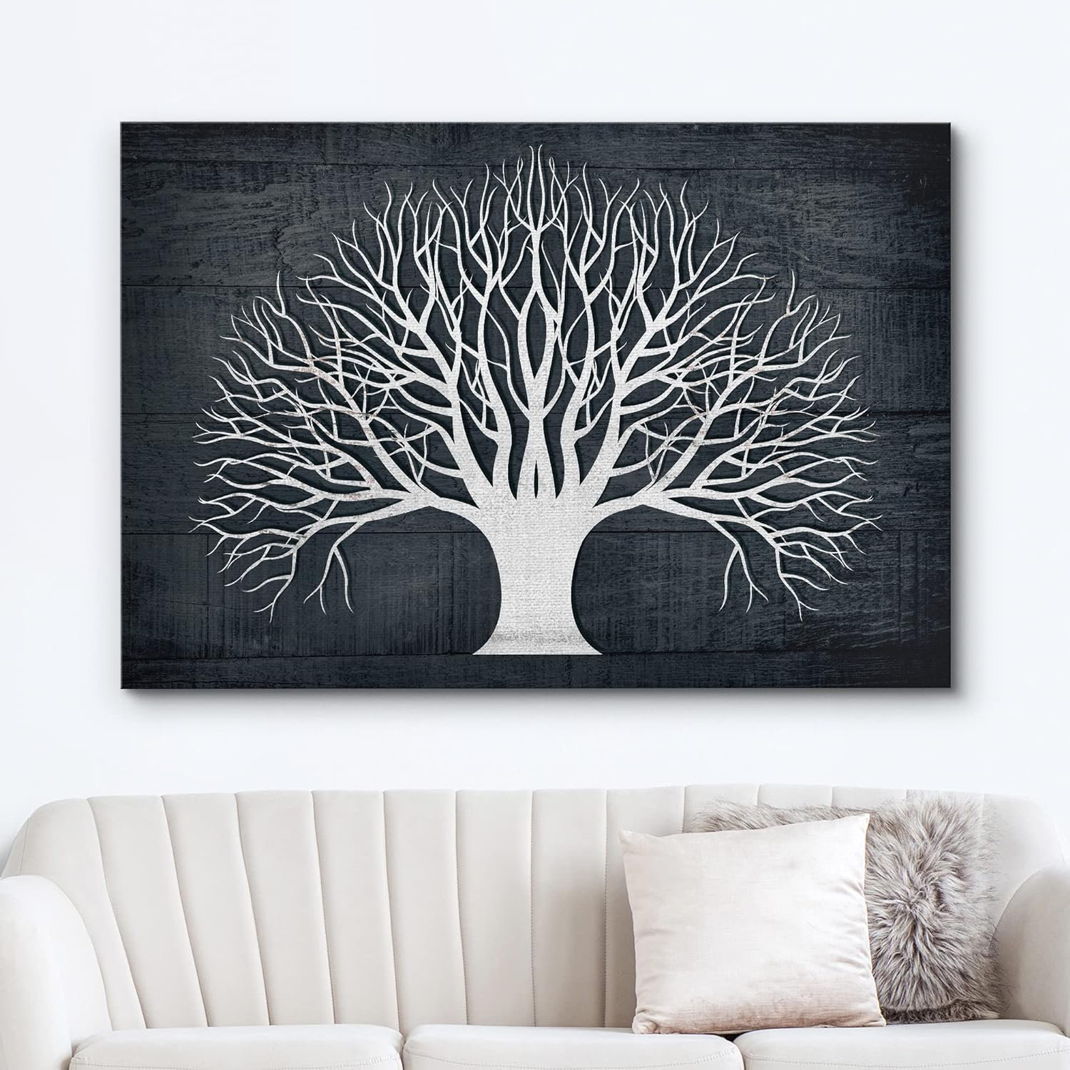 Image showcasing IDEA4WALL Dark Wood Effect Panel Retro Vintage Forest Tree Silhouette ...