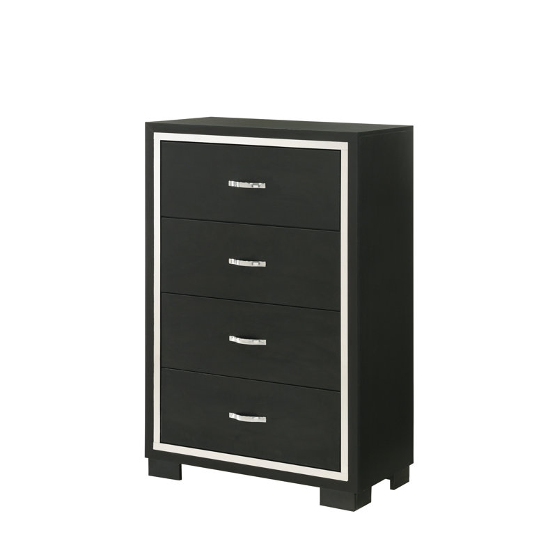 Meuble de chambre à coucher moderne à 1 tiroir Glam 4 tiroirs avec poignées en métal noir