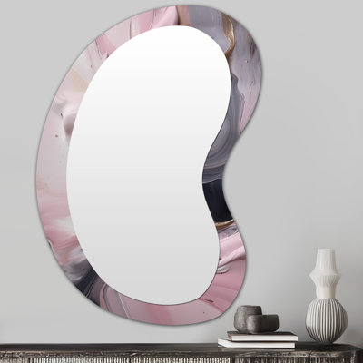 Filcho Solid Marble Paint Artwork V - Marble Unique Shape Mirror, Pink Asymmetrical Decorative Wall Mirror, Printed Metal Art