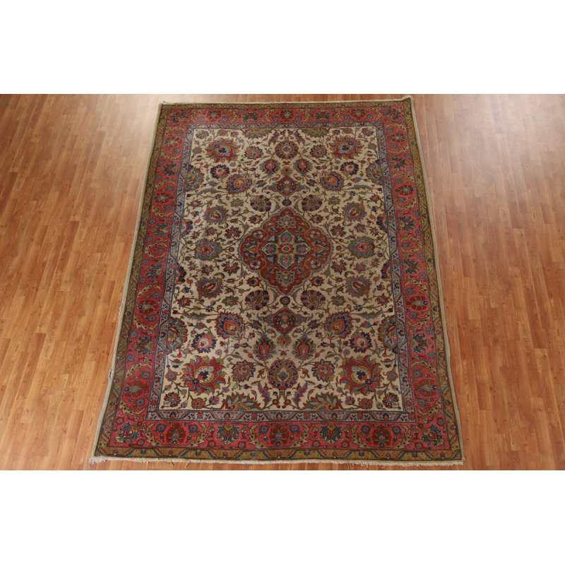 Surenity One-of-a-Kind 7'10'' X 10'6'' 1910s Wool Area Rug in Ivory