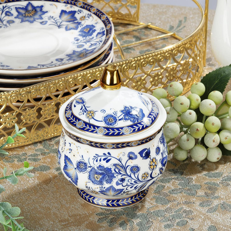 Service de 6 tasses à café bleues et soucoupes bleues